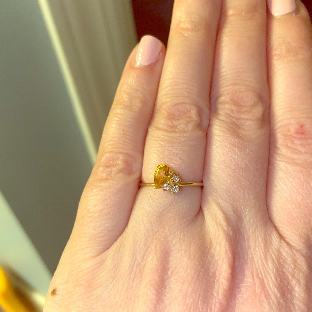 Citrine Diamond Ring Dainty Size 6